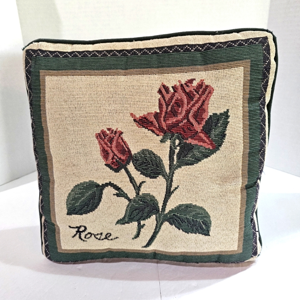 Vintage Rose Tapestry 12X12 Pillow READ Condition Issues